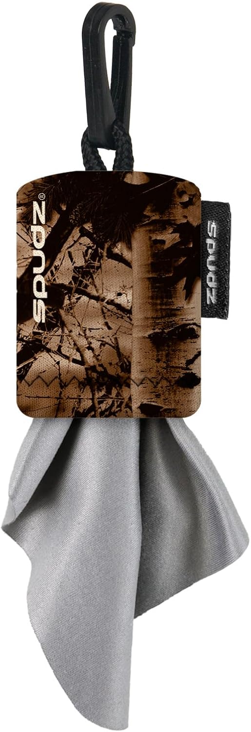 SPUDZ Ultra Microfiber Lens Cleaner – Closable Pouch, Clip-On, Washable – for Optics, Scopes, Glasses | Stealth Bronze, 6 x 6 Inch