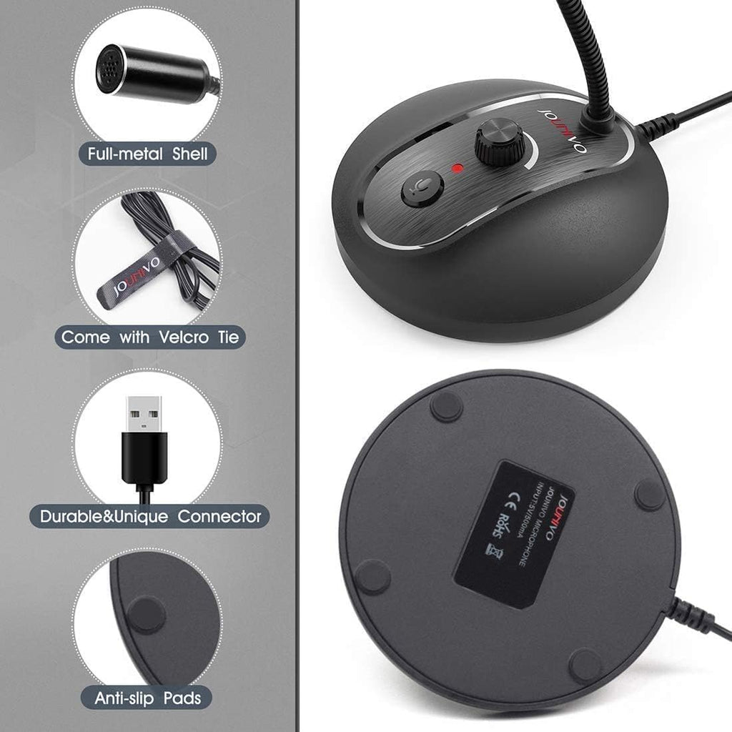 JOUNIVO USB Computer Microphone with Mute Button, Plug&Play Condenser, Desktop, PC, Laptop, Mac, PS4 Mic -360 Gooseneck Design -Recording, Dictation, YouTube, Gaming, Streaming