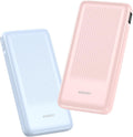 2-Pack 10000mAh Power Bank Fast Charging, 22.5W Compact USB C Portable Charger with 2 Outputs & 2 Inputs, LED Display Battery Pack Compatible with iPhone Samsung iPad Tablets, Blue & Pink