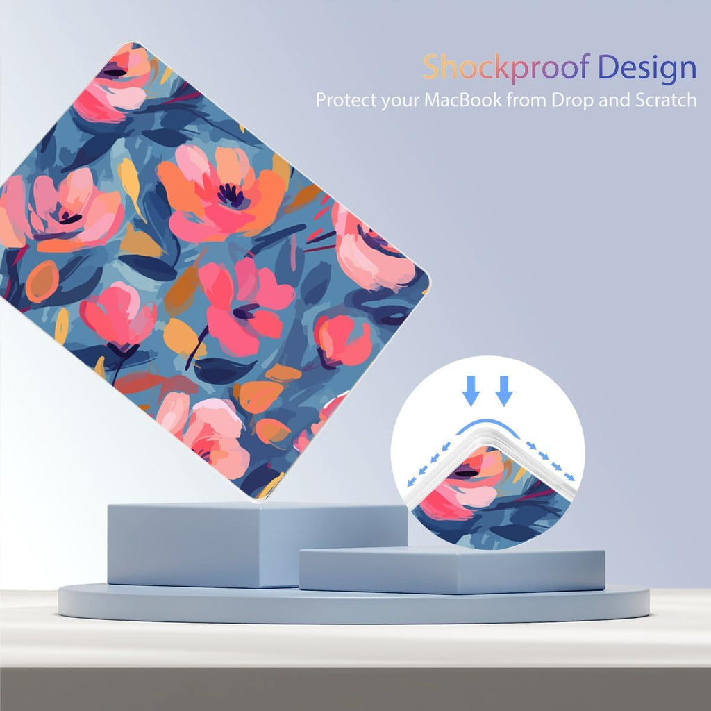 Teryeefi Compatible for 2022-2024 2025 MacBook Air 13.6 inch Case M4 A3240 / M3 A3113/ M2 A2681, Flowers Hard Shell Case&Keyboard Cover&Type C Adapter for MacBook Air M4 M3 M2, W-Abstract Pink Flower