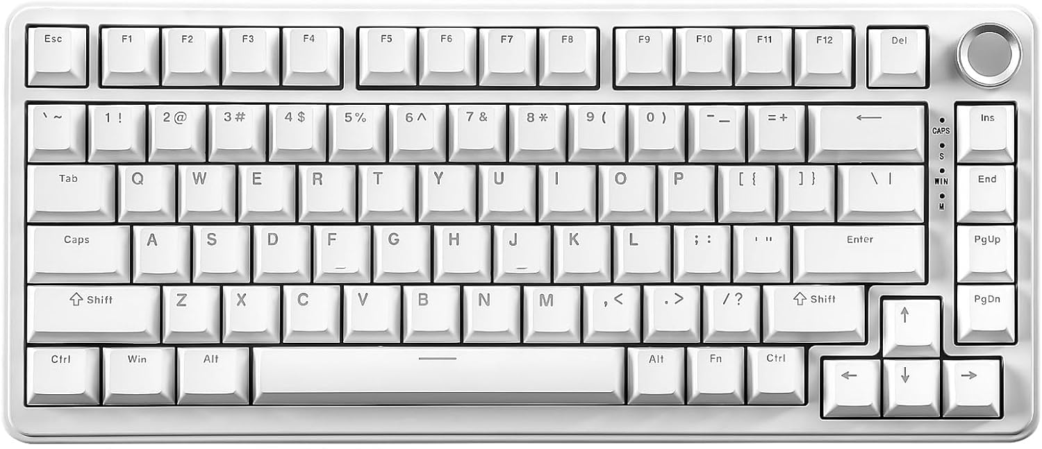 YUNZII B75 Mechanical Keyboard,75% Layout with Knob,Hot Swappable RGB Backlit Gasket Mounted, Creamy Typing, Double-Shot PBT Keycaps,Cherry Profile,for Win/Mac (White, Milk V2 Linear Switch)