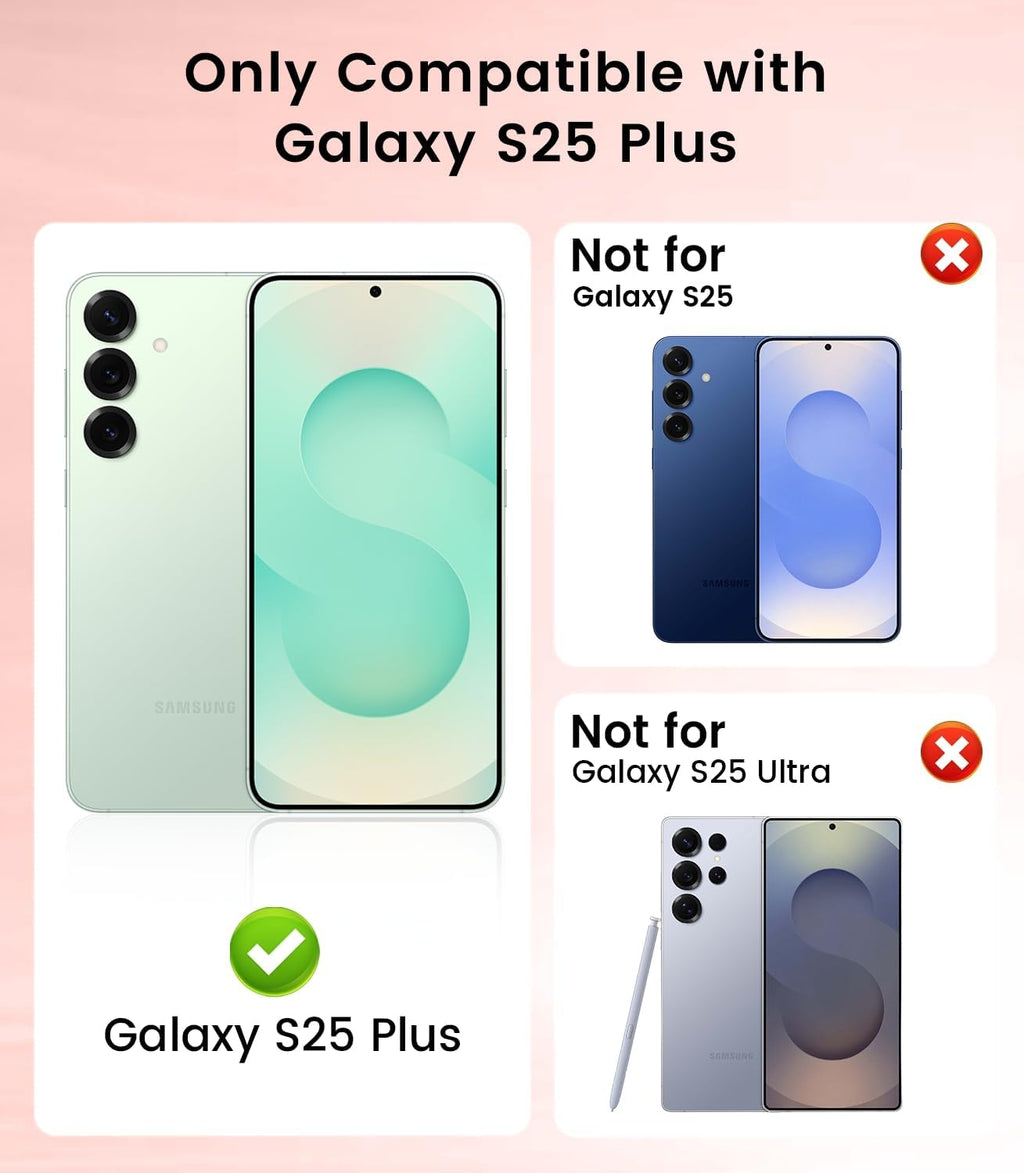 Slim Thin for Samsung Galaxy S25 Plus Case, Compatible with MagSafe, Built-in Camera Lens Protector, Shockproof Protective Phone Case, Soft Electroplated Clear Cover, Rose Gold