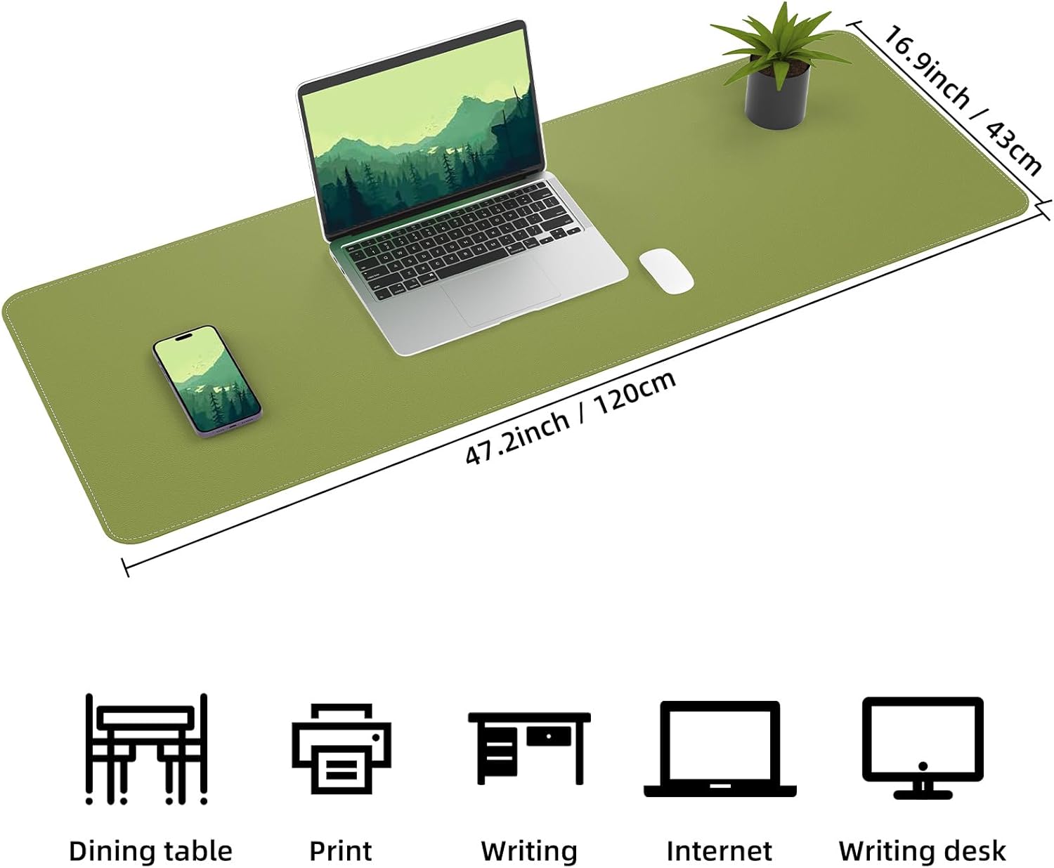 Leather Desk pad Protector, Large Desk mat with Natural Cork & PU Leather,Mouse pad,Non-Slip Office Desk Mat,Waterproof Desk Writing Pad for Office and Home (47in*17in, Olive Green)