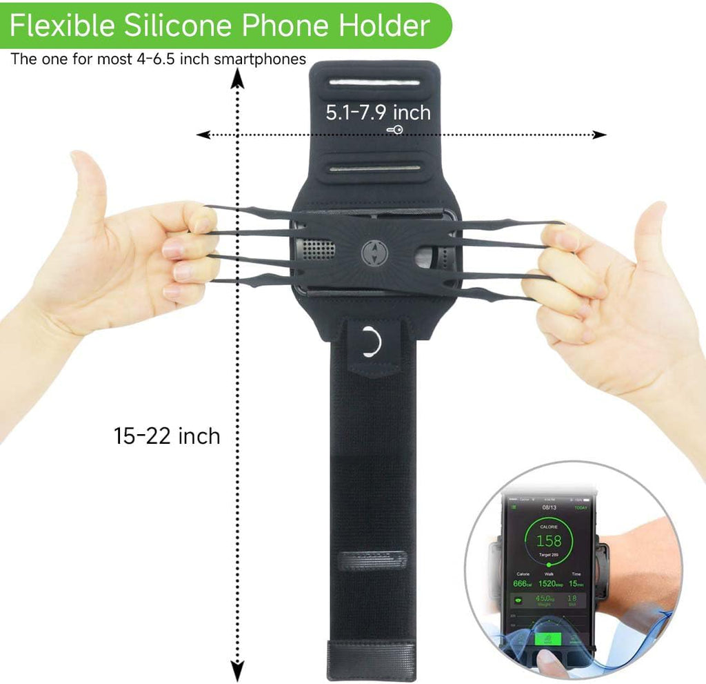 Wristband Phone Holder,HCcolo 360°Rotatable Universal Sports Wristband for iPhone X/8 Plus/8/7/6s,Galaxy S9 Plus/S9/S8 & Other 4”-6.5”Smartphone,Running Armband for Hiking Biking Walking (Wrist)