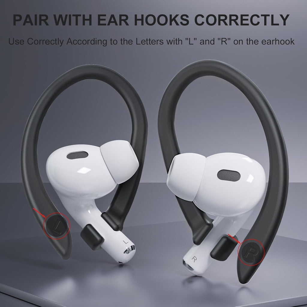2 Pairs AirPods Ear Hooks for AirPods Pro 2, AirPods Pro, AirPods 4, 3, 2 & 1, Upgraded Anti Slip Sports Clip Hooks for AirPods 1, 2, 3, 4,Pro, Pro 2 – Black