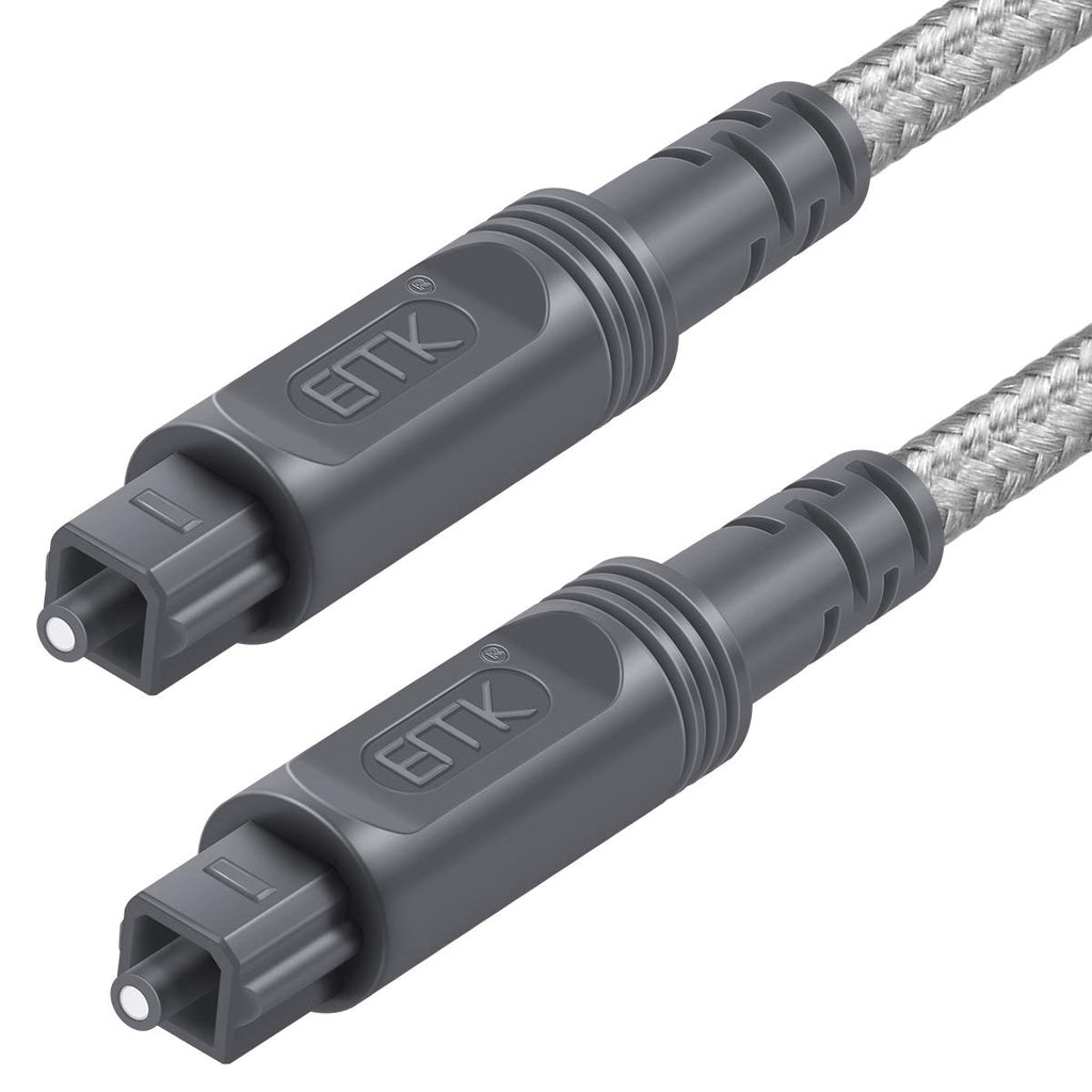 EMK Digital Optical Audio Cable Toslink Cable - [Cotton Braided Jacket,Durable and Flexible] Fiber Optic Cord for Home Theater, Sound bar, TV, PS4, Xbox & More (16.5Feet/5M)