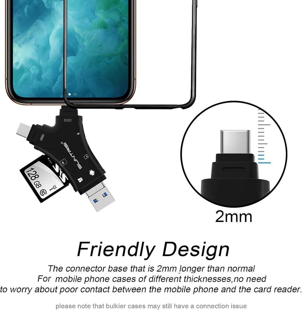 SD Card Reader for iPhone/ipad/Android/Mac/Computer/Camera,4 in1 Micro SD Card Reader Trail Camera Viewer, Portable Memory Card Reader SD Card Adapter for SD and TF Cards(Black)