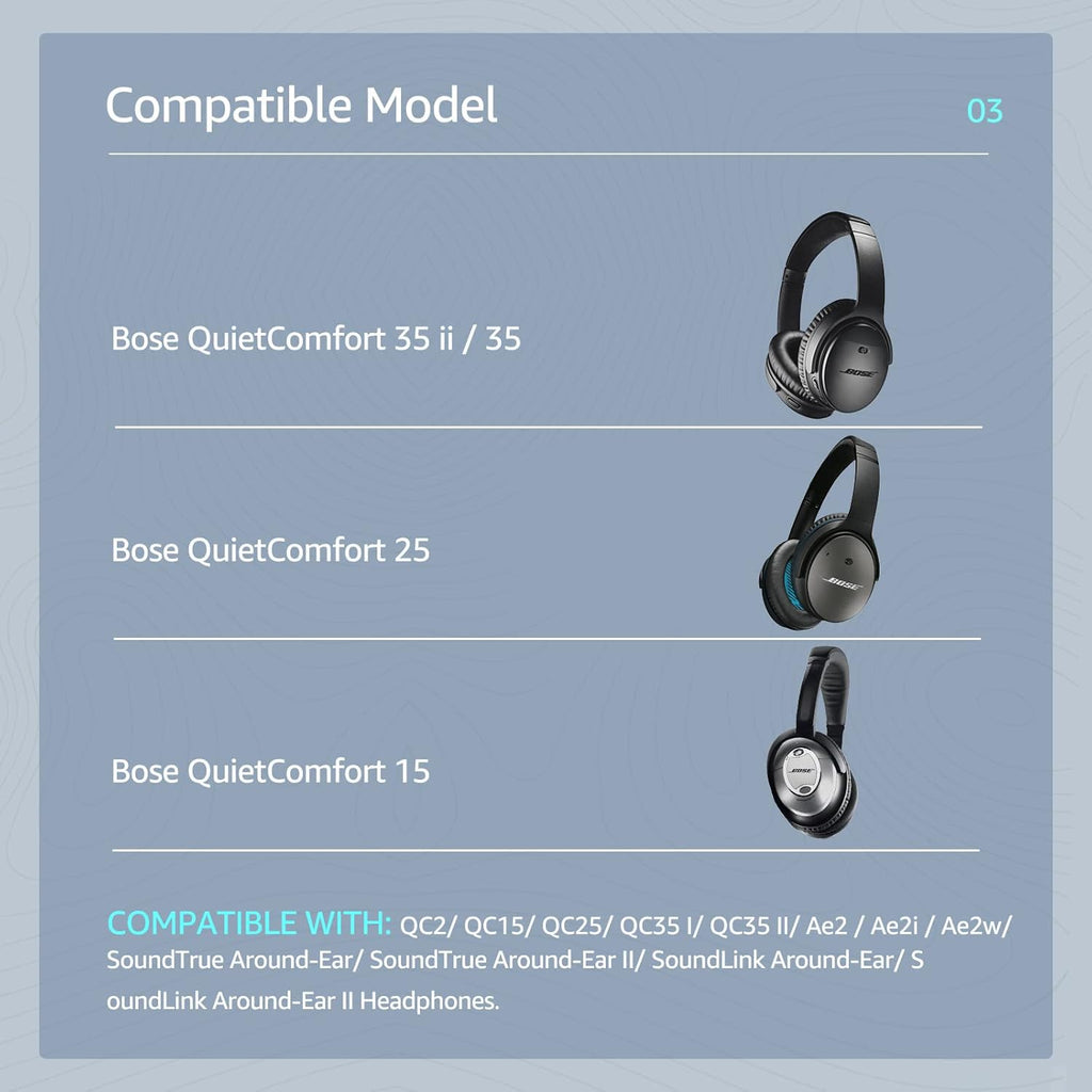 Cooling-Gel QuietComfort 35 / QC35 ii Replacement Ear Pads for Bose Headphones, Also Fit for Bose QC45 QC35 QC25 QC2 QC15/ Around-Ear 2 AE2i AE2w/ SoundTrue & SoundLink Series, Black