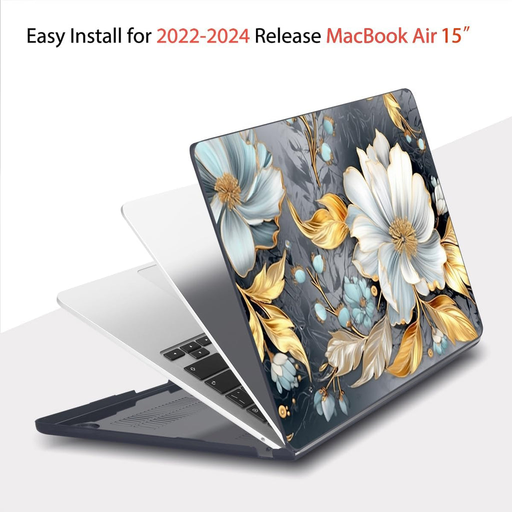 Teryeefi Compatible with M3 M4 MacBook Air 15 inch Case 2025 2024 2023 Release A3241 A3114 A2941, Hard Shell Cover & Keyboard Cover & Screen Protector & OTG Adapter - W-Modern Abstract Art
