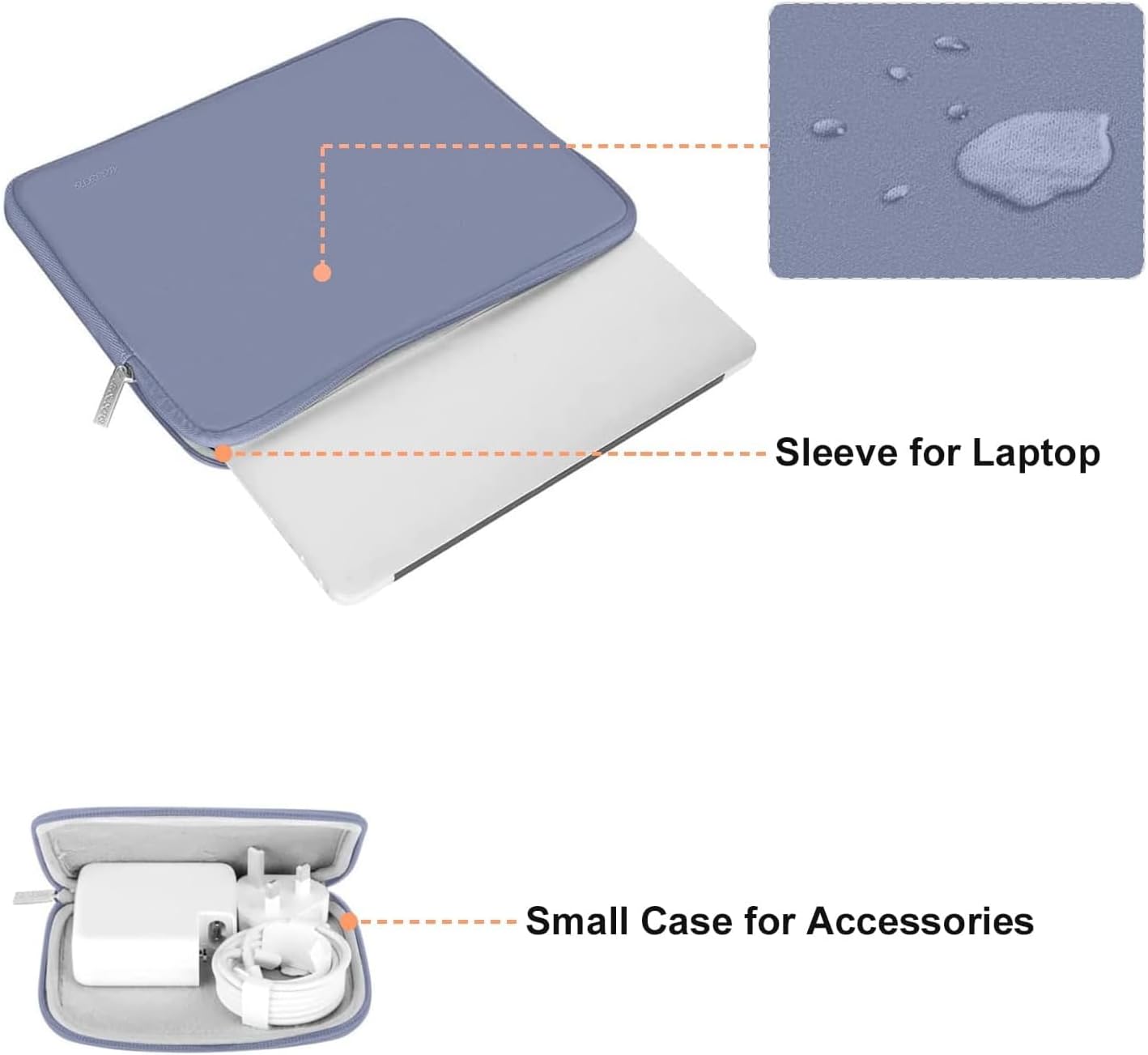 MOSISO Laptop Case 14 inch, 14 inch Laptop Sleeve Bag Compatible with HP Lenovo Dell ASUS Acer, HP Stream, Dell Latitude, Lenovo IdeaPad, Neoprene Computer Sleeve Bag with Small Case, Lavender Gray