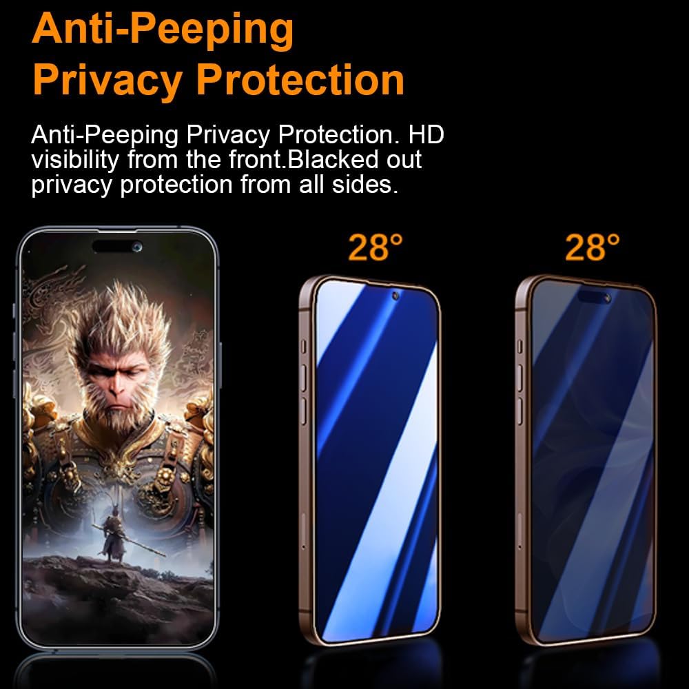OneFish Screen Protector Privacy for iphone 13 Pro Max/14 Plus, Anti Spy Private Tempered Glass Edge Protection, Dynamic Island Compatible with Installation Frame, 9H Glass Scratch Resistant, 2Pack