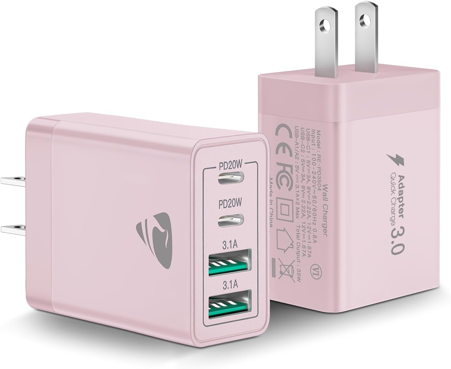 40W USB C Charger Cube, 2-Pack Fast Charging Block, 4-Port QC Wall Plug +PD 3.0 Power Adapter Multiport Brick Type C Charger Block for iPhone 15/15 Pro/15Plus/14/14 Pro/13/12/11,iPad, Airpods,Samsung