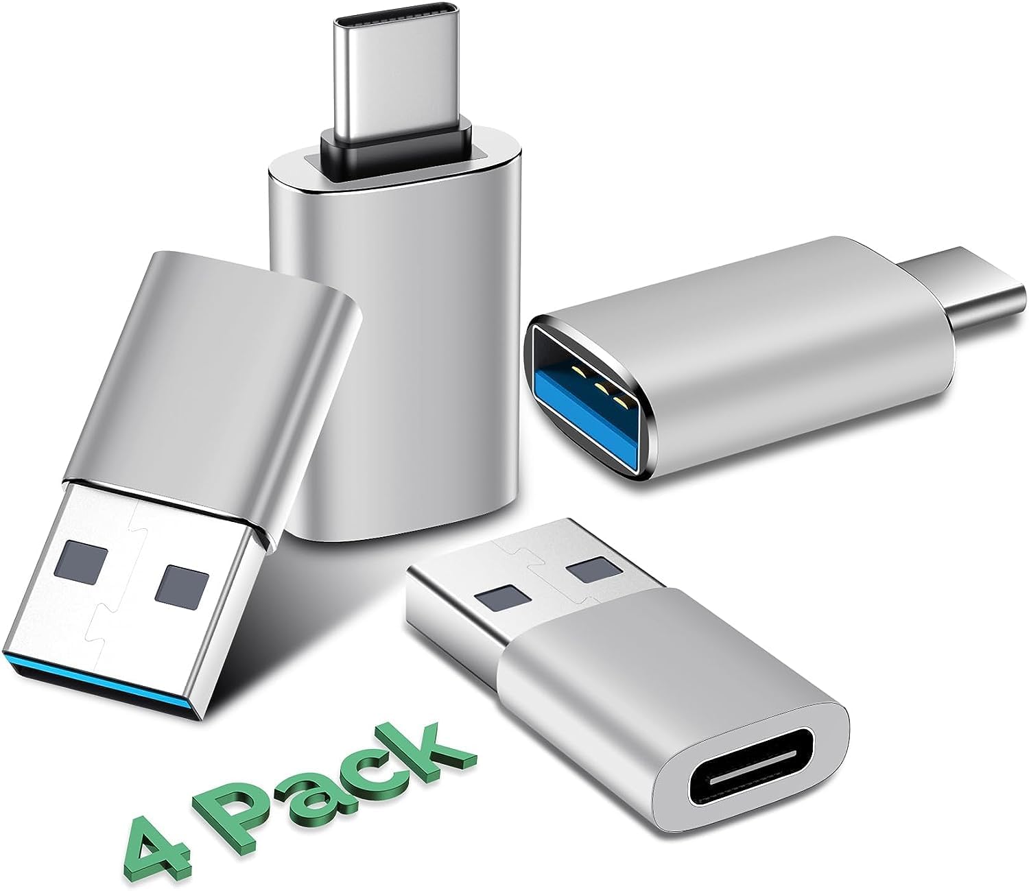 𝟒𝐏𝐚𝐜𝐤 𝐔𝐩𝐠𝐫𝐚𝐝𝐞𝐝 USB to USB C Adapter,USB C Male to USB 3.0 Female OTG Converter for iPhone 16 15 14 13 Plus Pro Max,Apple Watch,Airpods,S24 Ultra, Gender Changers OTG Adapters - Silver