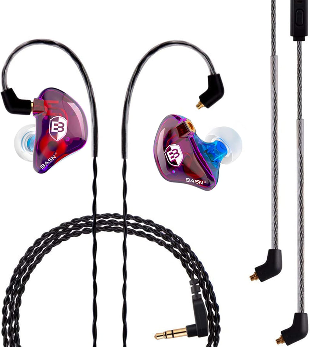 BASN Professional in Ear Monitor Headphones for Singers Drummers Musicians with MMCX Connector IEM Earphones (Pro Clear Colorful)