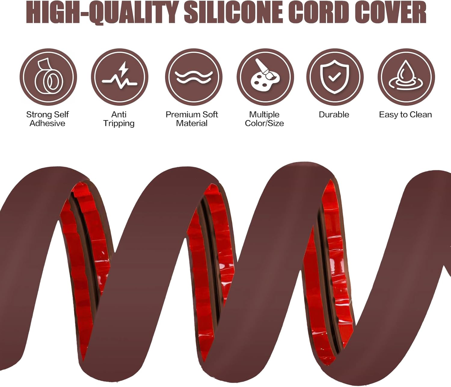 Floor Cord Cover Cavity 0.8"x0.37" Self Adhesive Cord Hider, 10FT Low Profile Cable Management, Extension Strip Protector for Wires, Prevent Cable Trips for Offices, Gyms, Exhibitions（Coffee）
