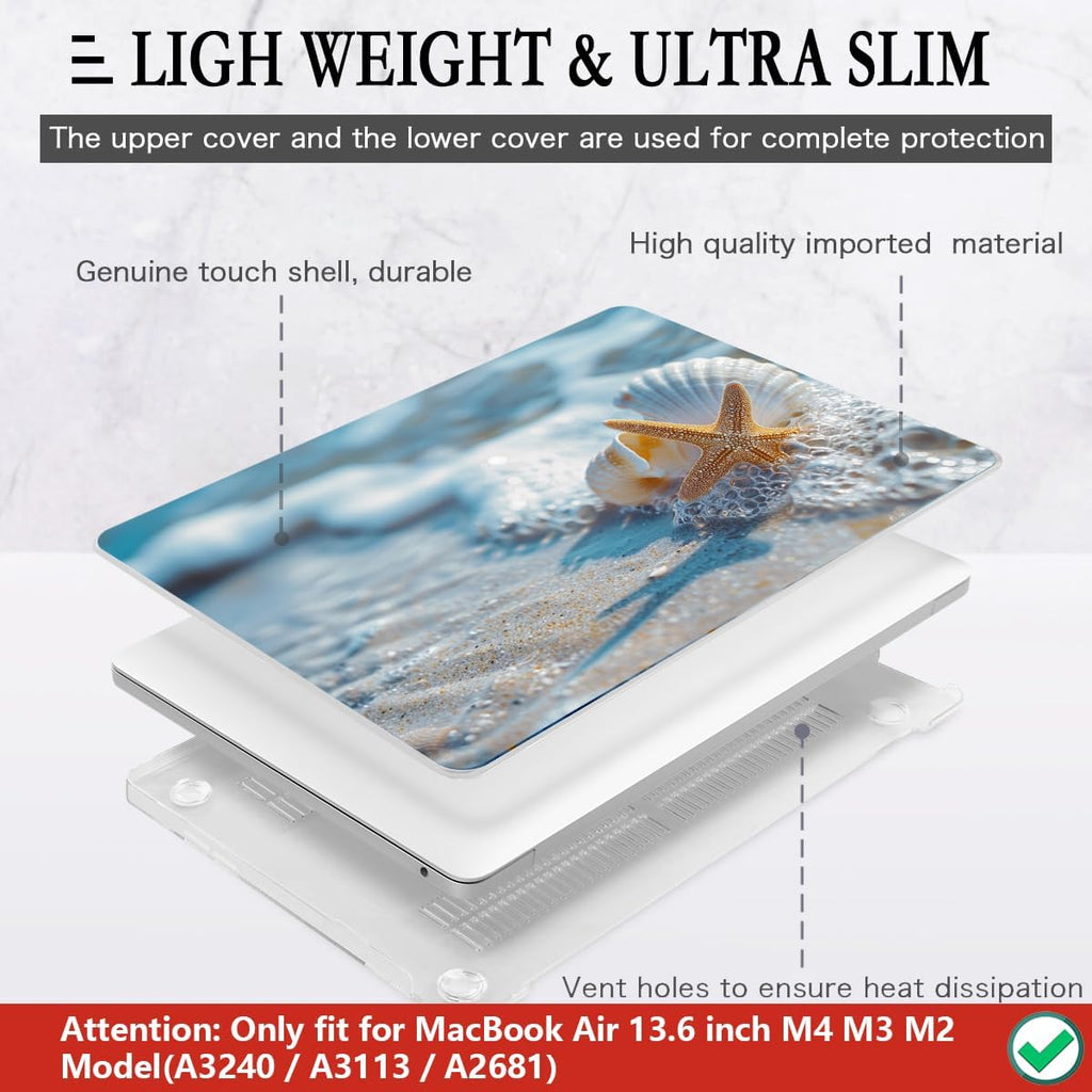 CISSOOK Compatible with MacBook Air 13.6 inch Case 2025 2024 2022 Release M4 A3240 M3 A3113 M2 A2681, Plastic Hard Shell Protective Case with Keyboard Cover Screen Protector, Beach&Shell