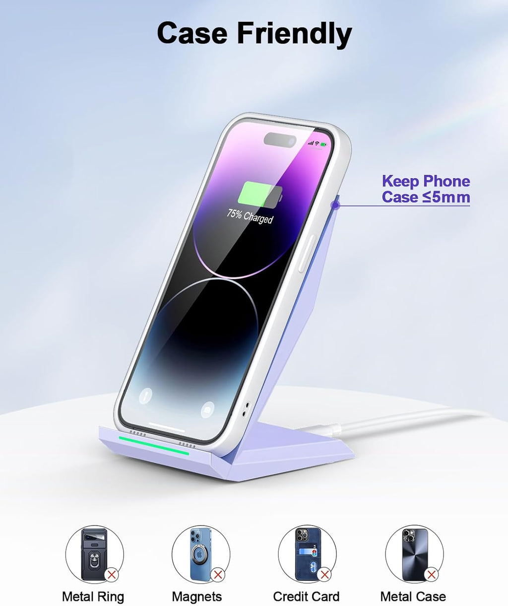 NANAMI Wireless Charger - Fast Qi-Certified Wireless Charging Stand Compatible Apple iPhone 16/16 Plus/16 Pro/16 Pro Max/15/14/13/12 Pro, Desktop Phone Charger for Samsung Galaxy S25/S24/S23/S22/S21