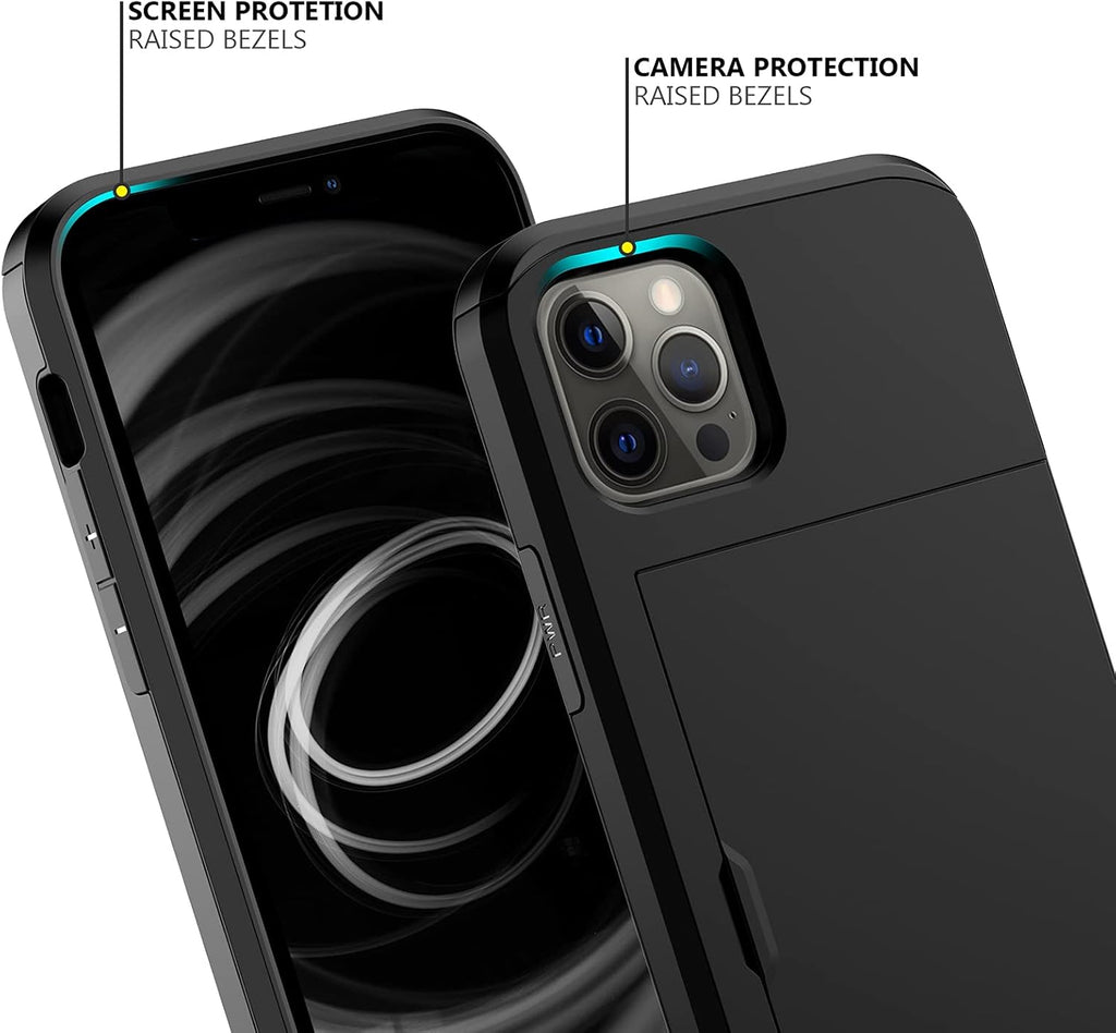 Nvollnoe for iPhone 12/iPhone 12 Pro Case with Card Holder Heavy Duty Protective Dual Layer Shockproof Hidden Card Slot Slim Wallet Case for iPhone 12/12 Pro for Men&Women(Black)
