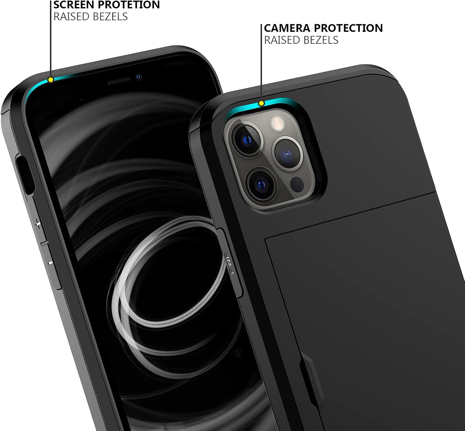 Nvollnoe for iPhone 12/iPhone 12 Pro Case with Card Holder Heavy Duty Protective Dual Layer Shockproof Hidden Card Slot Slim Wallet Case for iPhone 12/12 Pro for Men&Women(Black)
