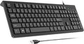 Computer Keyboard Wired, Plug Play USB Keyboard, Low Profile Chiclet Keys, Large Number Pad, Caps Indicators, Foldable Stands, Spill-Resistant, Anti-Wear Letters for PC Laptop (Black, 1-Pack)