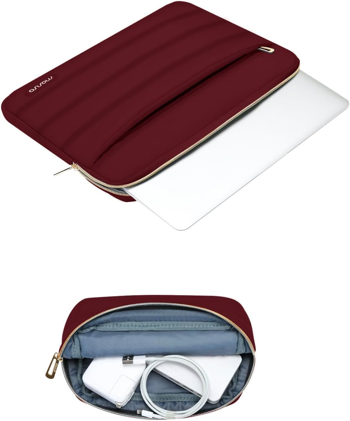 MOSISO 13.3 inch Laptop Case, 13-13.3 inch Puffy Laptop Sleeve Compatible with MacBook Air 13 13.6 M4 M3 M2 M1/Pro 13/Pro 14, HP Dell ASUS Lenovo,Polyester Horizontal Bag with Small Case, Red