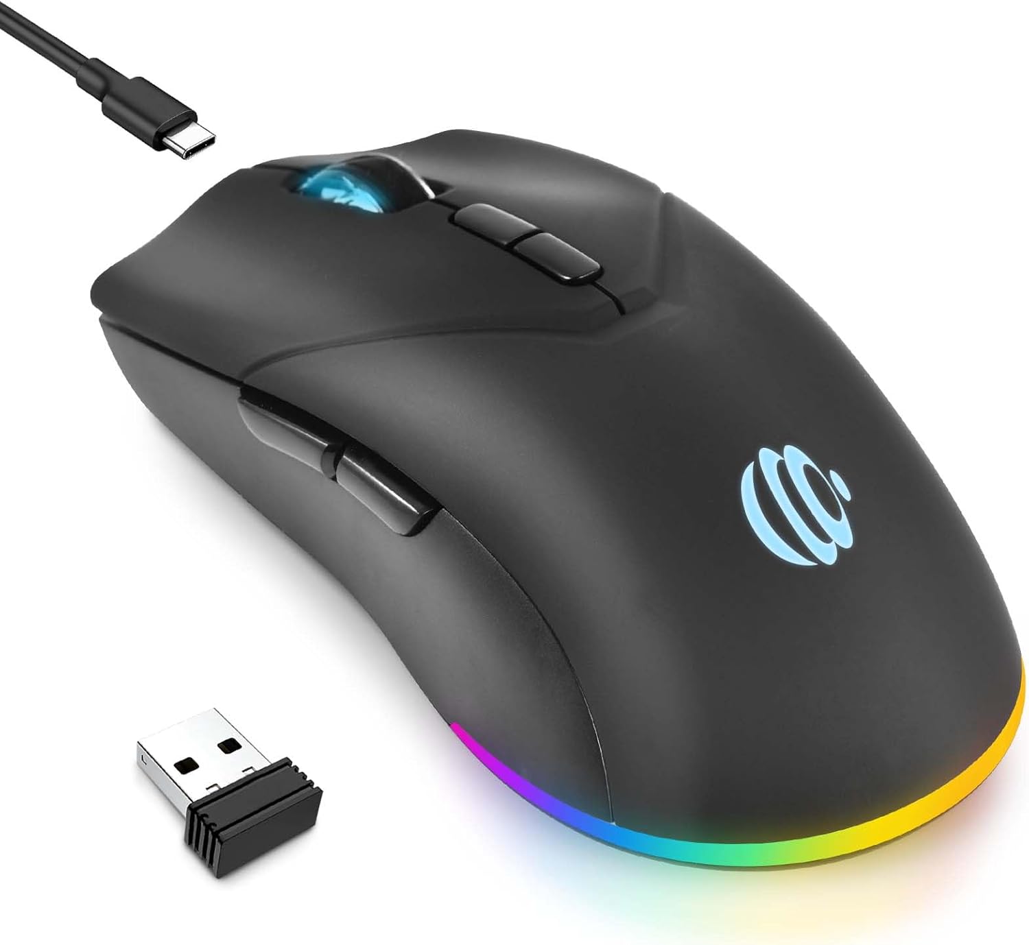Wireless Bluetooth Mouse, 2.4G and Bluetooth 5.2 Ergonomic Rechargeable USB Optical Mouse, 3 Adjustment DPI， 1600 DPI Dual Mode Silent Wireless Mouse for Mac，Laptop, PC, Windows.(Black)