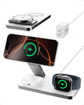 Intoval 3-in-1 Foldable Wireless Charging Station, Qi2 Certified 15W Ultra Fast Wireless Charger for Magsafe, Magnetic Charger Stand for iPhone 16/15/14/13/12, Apple Watch & AirPods. (White)