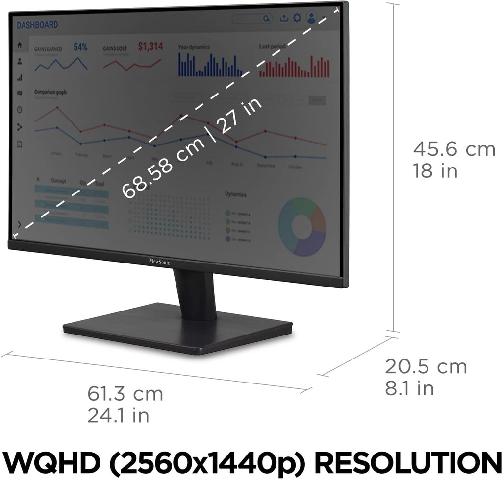 ViewSonic VA2715-2K-MHD 27 Inch 1440p LED Monitor with 100Hz, Ultra-Thin Bezels, HDMI and DisplayPort Inputs for Home and Office