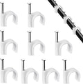 Cable Clips, 100 Pcs, 7mm, Wire Wall Clips with Steel Nails, Cable Management Organizer Clips, Cable Tacks Coax Holder Clips, RG6 RG59 CAT6 RJ45 Cable Cord Clips, White