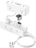 Dual Layer Desk Clamp Power Strip, Desktop Edge Mount Surge Protector with 4 USB Ports(2 USB-C) & 15 AC Outlets, Ultra Thin Flat Plug & 10FT Power Cord for Office Home(ETL Listed)