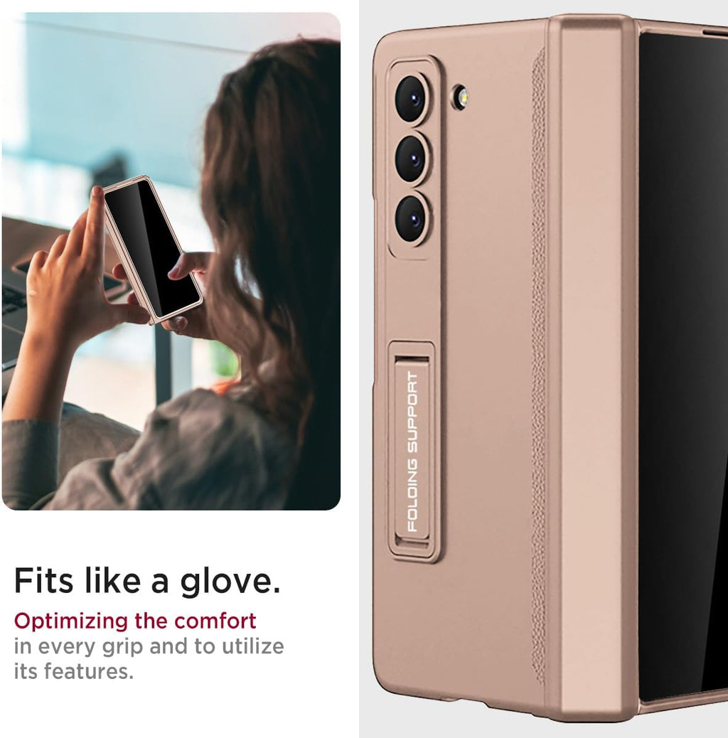 Miimall for Samsung Galaxy Z Fold 5 Case with Privacy Screen Protector, Built-in Adjustable Kickstand & Magnetic Hinge Protection All-Inclusive Protective Case for Galaxy Z Fold 5 5G(Champagne Gold)