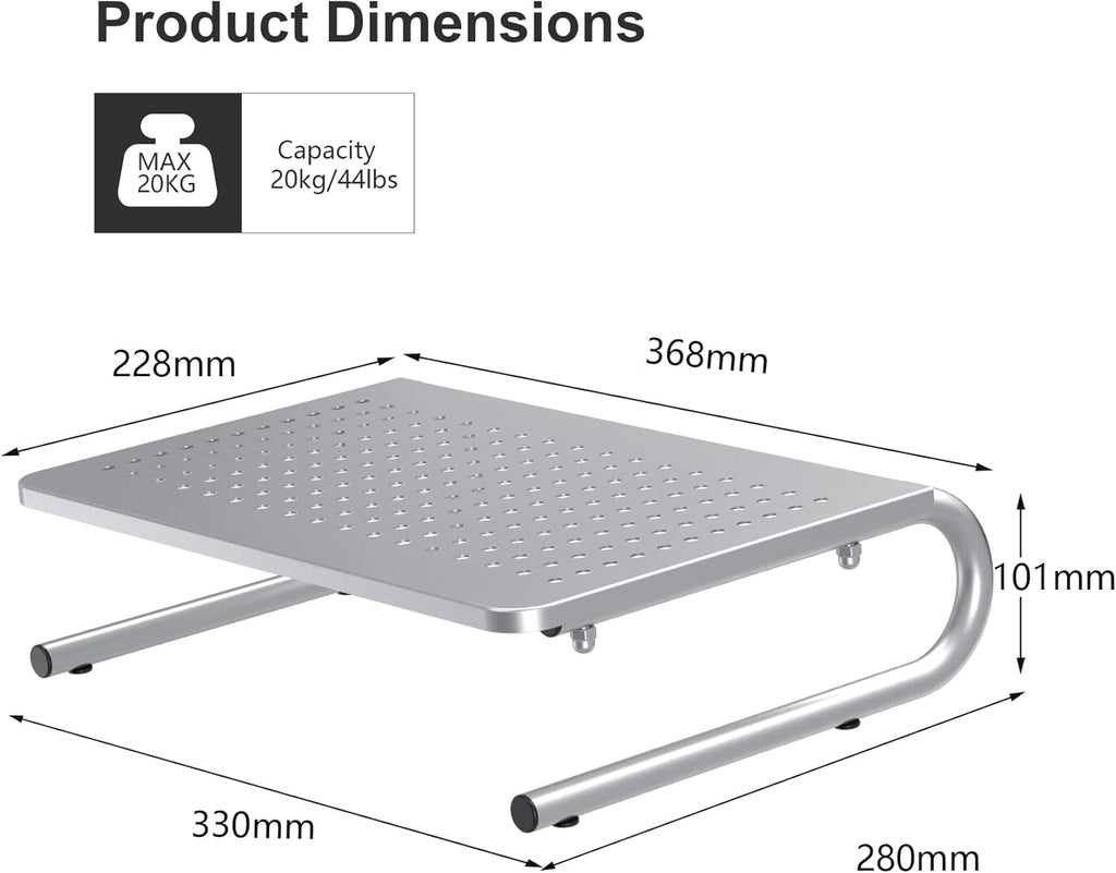 suptek Monitor Stand Riser, Laptop Holder Printer Riser Desk Accessories, Vented Metal Platform and 4 inches Height Underneath Storage for Office Supplies (MST004S-2), 2 Pack, Silver