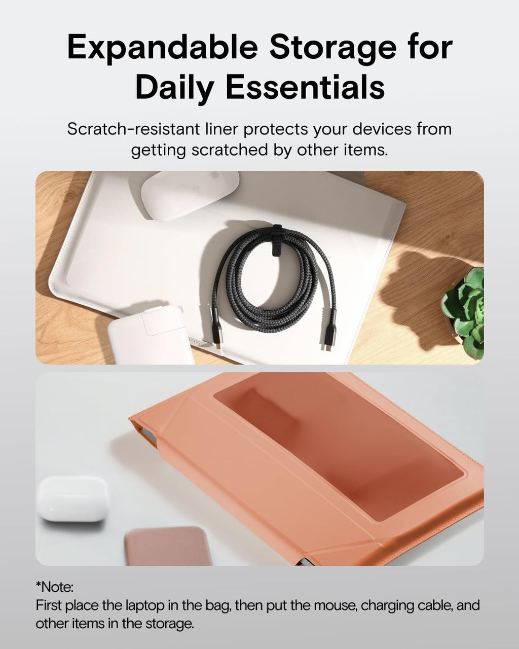 MOFT Laptop Carry Sleeve, 2-in-1 Laptop Bag & Stand for 14" MacBook Air/Pro & Dell/HP/Lenovo/Asus, Stylish Slim Computer Sleeve Bag with Expandable Storage for Computer Accessories, Class Nude