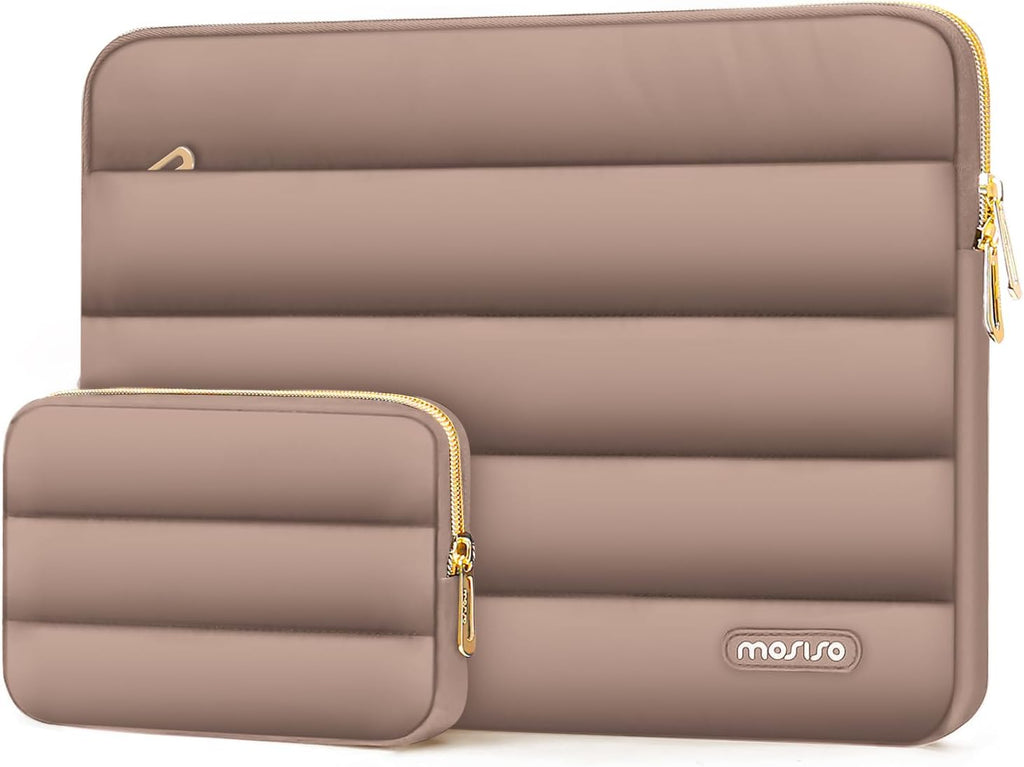 MOSISO 15-15.6 inch Laptop Case, 16 inch Puffy Laptop Sleeve Compatible with MacBook Pro 16, HP Dell ASUS Acer Toshiba Lenovo Notebook Computer, Polyester Horizontal Bag with Small Case, Brown