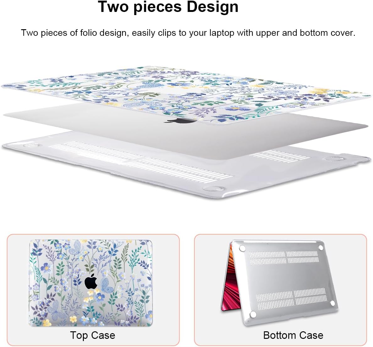 for MacBook Pro 13 inch Case 2022 2021 2020 Release A2338 M2 M1 A2289 A2251, Printed Pattern Plastic Hard Shell Cover for MacBook Pro 13.3-inch Touch Bar Fits Touch ID, Meadow Wildflower