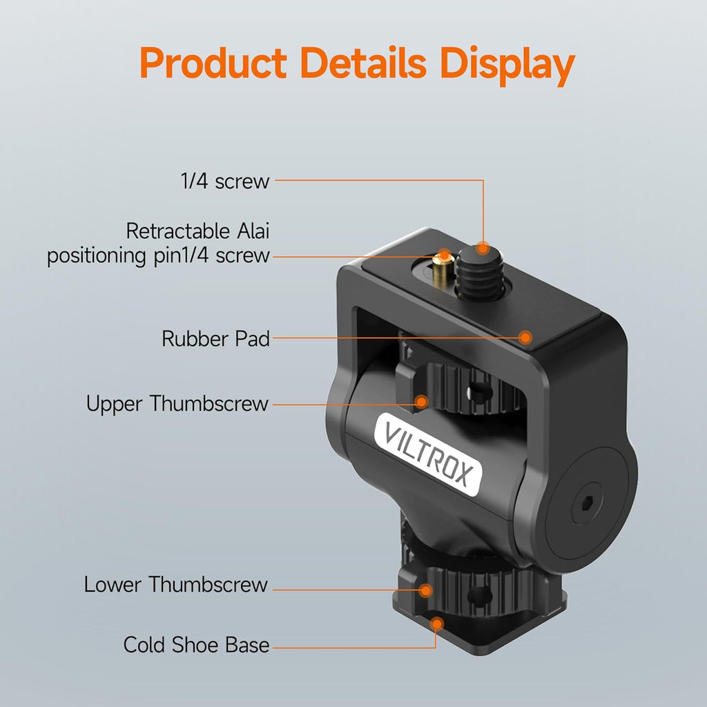 Adjustable Gimbal Monitor Cold Shoe Adapter, Metal Field Monitor Mount Holder, 360 Degree Swivel and Tilt Adjustable Monitor Mount Bracket with Cold Shoe Mount, Locating Pin Design Cold Hot Adapter