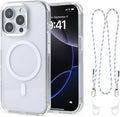 for iPhone 15 Pro Case with 62.99 inch Lanyard, Classic Clear&White Magnetic Phone Case, Drop&Shockproof Protection Cases, Phone Lanyard for Around The Neck, Compatible with Magnet Accessory