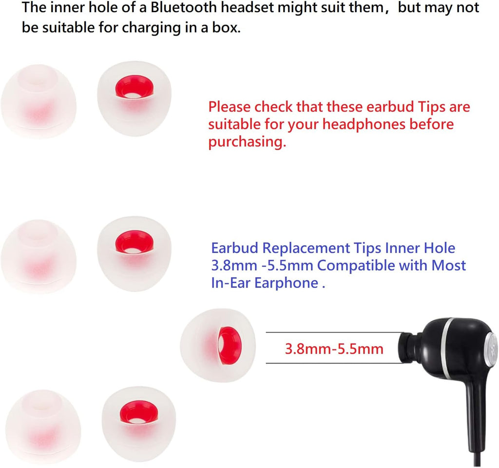 36 Pieces Medium Earbud Tips Soft and Comfortable Ear Bud Replacement Pieces Silicone Fit Most in-Ear Headphones，Inner Hole 3.8mm -5.5mm，Medium White and Red Replacement Eartips