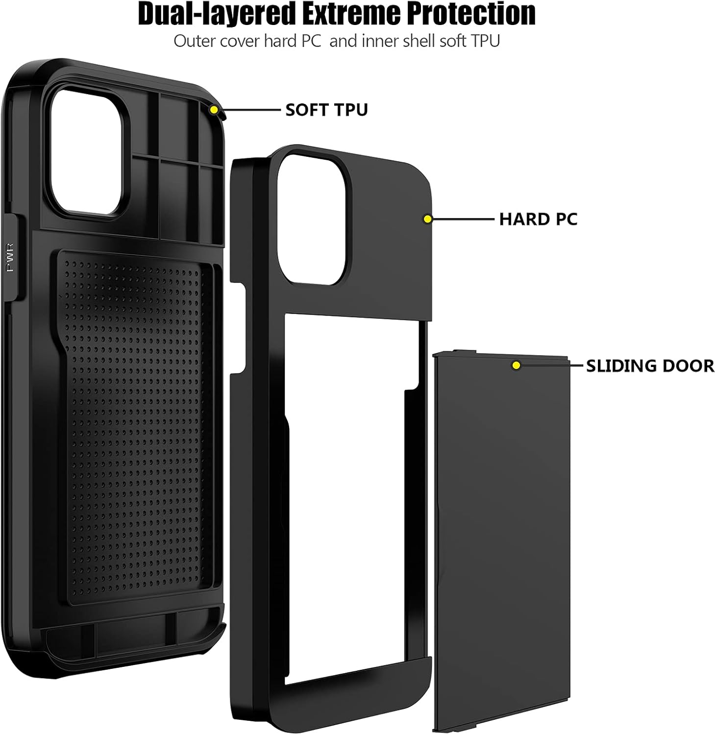 Nvollnoe for iPhone 12/iPhone 12 Pro Case with Card Holder Heavy Duty Protective Dual Layer Shockproof Hidden Card Slot Slim Wallet Case for iPhone 12/12 Pro for Men&Women(Black)
