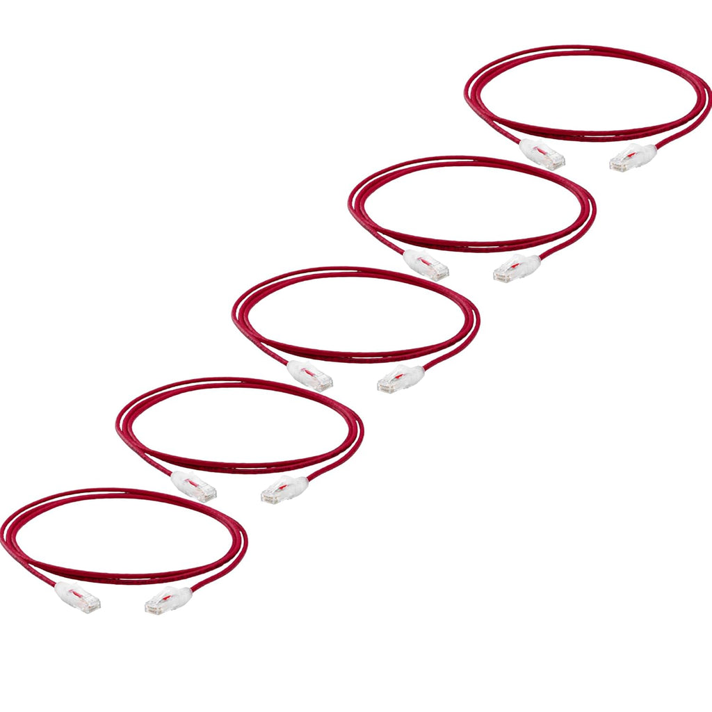 TRUECABLE Cat6 Component Rated Patch Cable, Unshielded (U/UTP), 7ft, Red, 28AWG Solid Copper, Snagless 10G High-Speed Ethernet Cable, PoE++ 4PPoE 100W, UL Listed, RoHS-3, 5 Pack