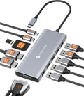 NOVOO USB C Docking Station Dual Monitor, 12-in-1 USB C Hub with HDMI 4K, VGA, USB 10Gbps, SD/TF, 100W PD, Multiport Adapter Compatible with MacBook Dell HP Surface