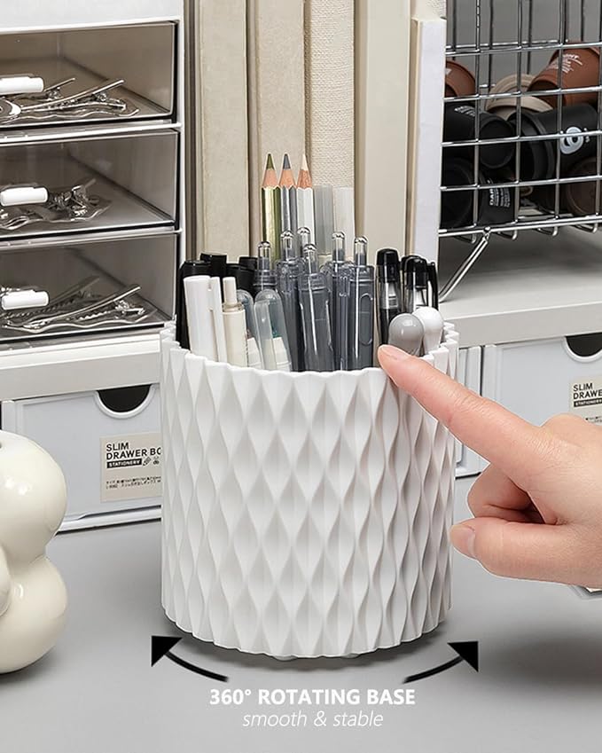Lebenrich Rotating Pen Holder for Desk, 5 Slots Unique Blue Desk Pen Organizer - Image 3