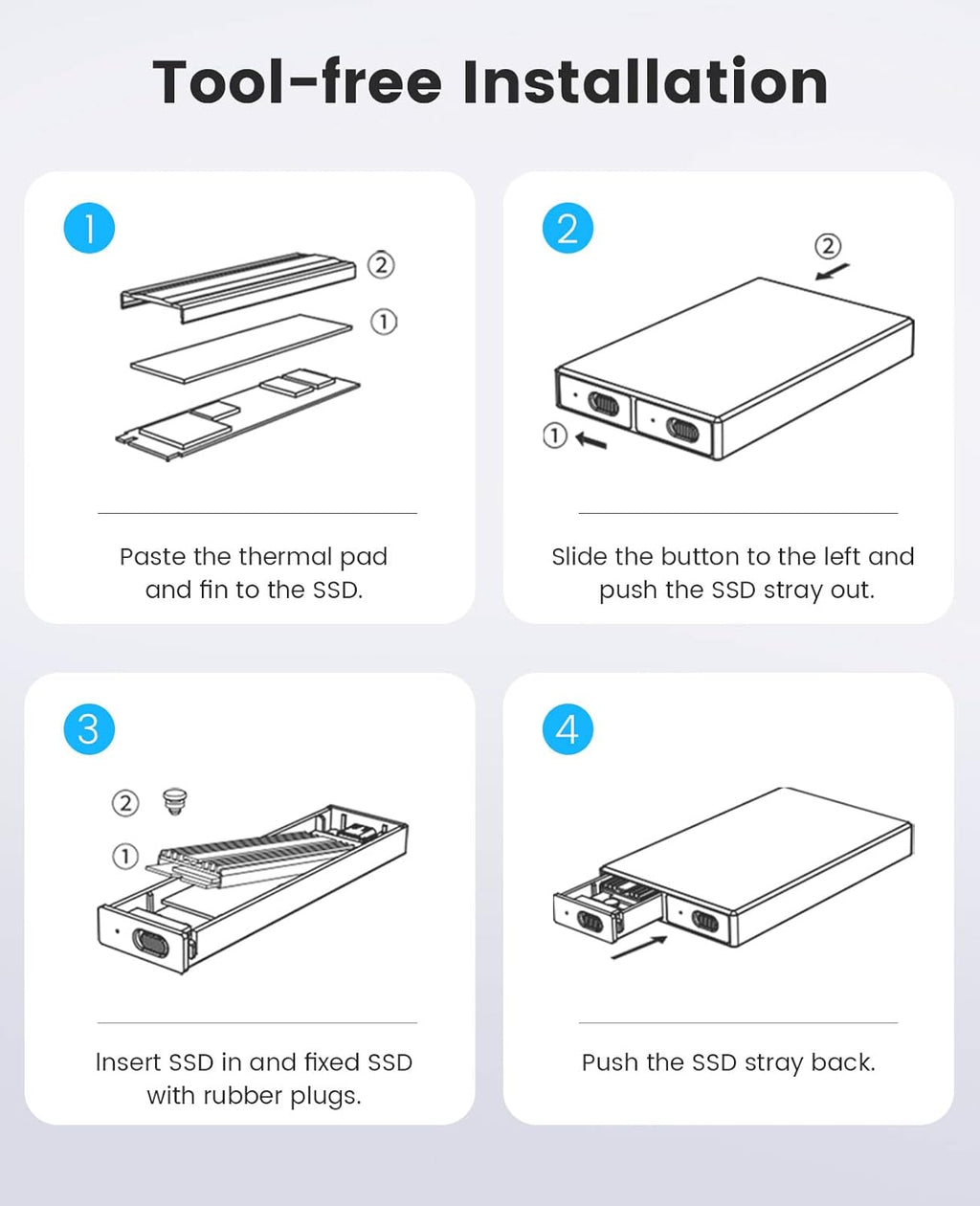 ORICO Dual M.2 NVMe SSD Enclosure, USB C to M2 Adapter for M Key PCIe 2230/2242/2260/2280 M.2 SSDs,Tool-Free Installation Aluminum SSDs Reader Support Trim and UASP up to 2x4TB-BM2-2N