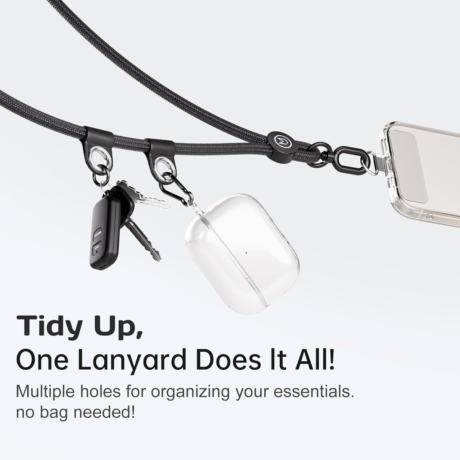 Phone Lanyard, Phone Strap, Adjustable Anti-Theft Crossbody Strap for Man & Women, Universal Cell Phone Neck lanyard, with 2 Tether Tabs, Premium Metal Buckles, Skin-Friendly, Black