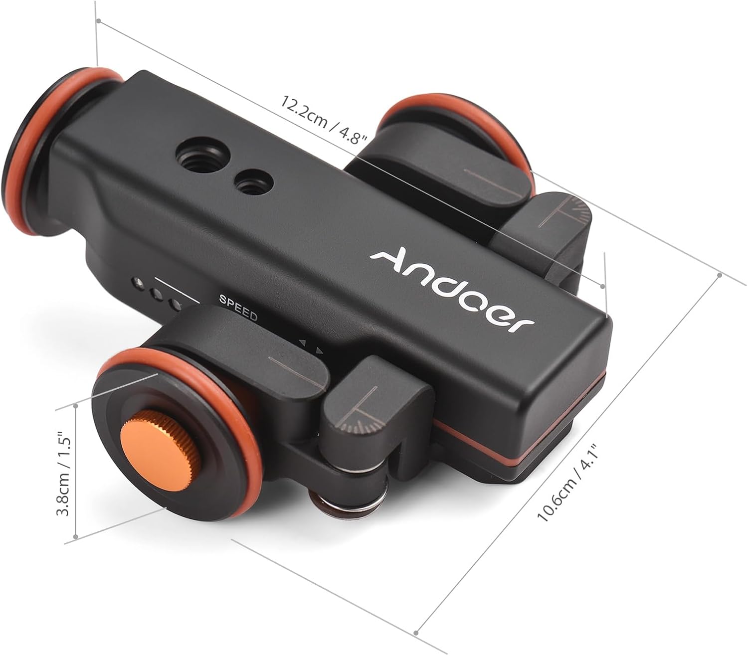 Andoer Video Camera Dolly with Ballhead & Phone Holder, 3-Speed Motorized Auto Track Dolly Car with Remote Control - Compatible with iPhone, DSLR, Camcorder, Gopro, Insta, Android Smartphone