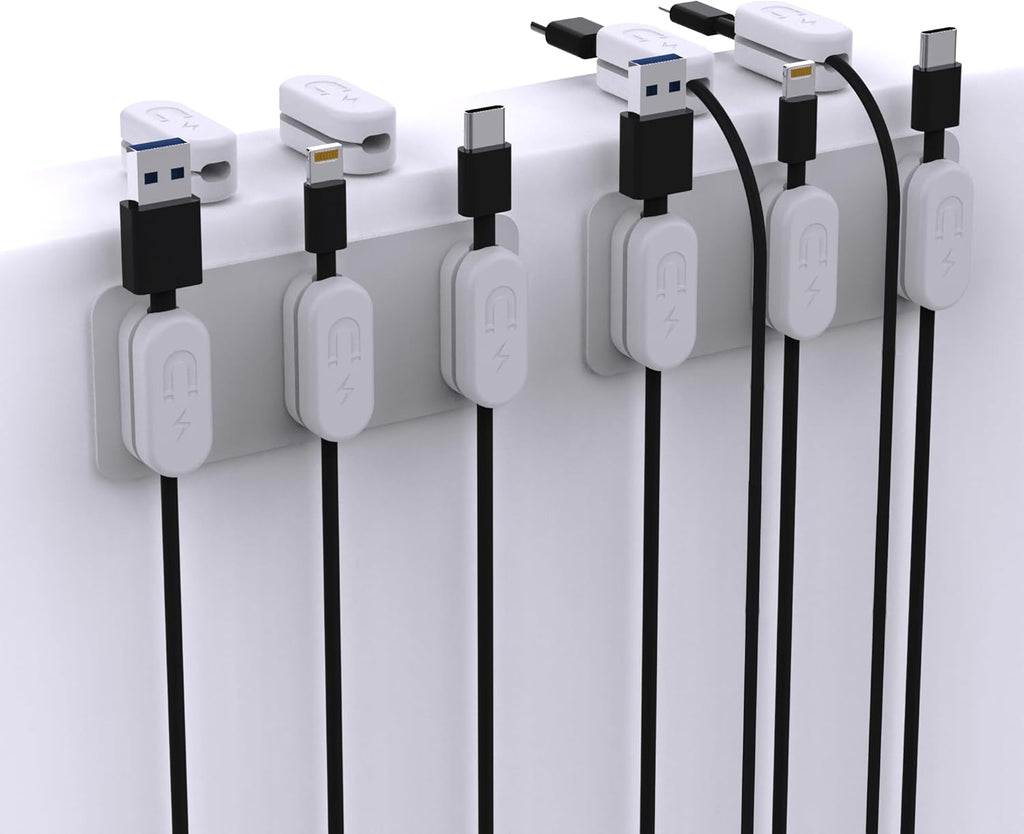 Magnetic Cable Clips [10-Pack] – Chargeworx Cord Organizer for Desk, Nightstand, Car, Wall – Strong Adhesive Wire Holder for USB-C, Lightning, Micro-USB – Tangle-Free, Snap-On, Easy Cable Management