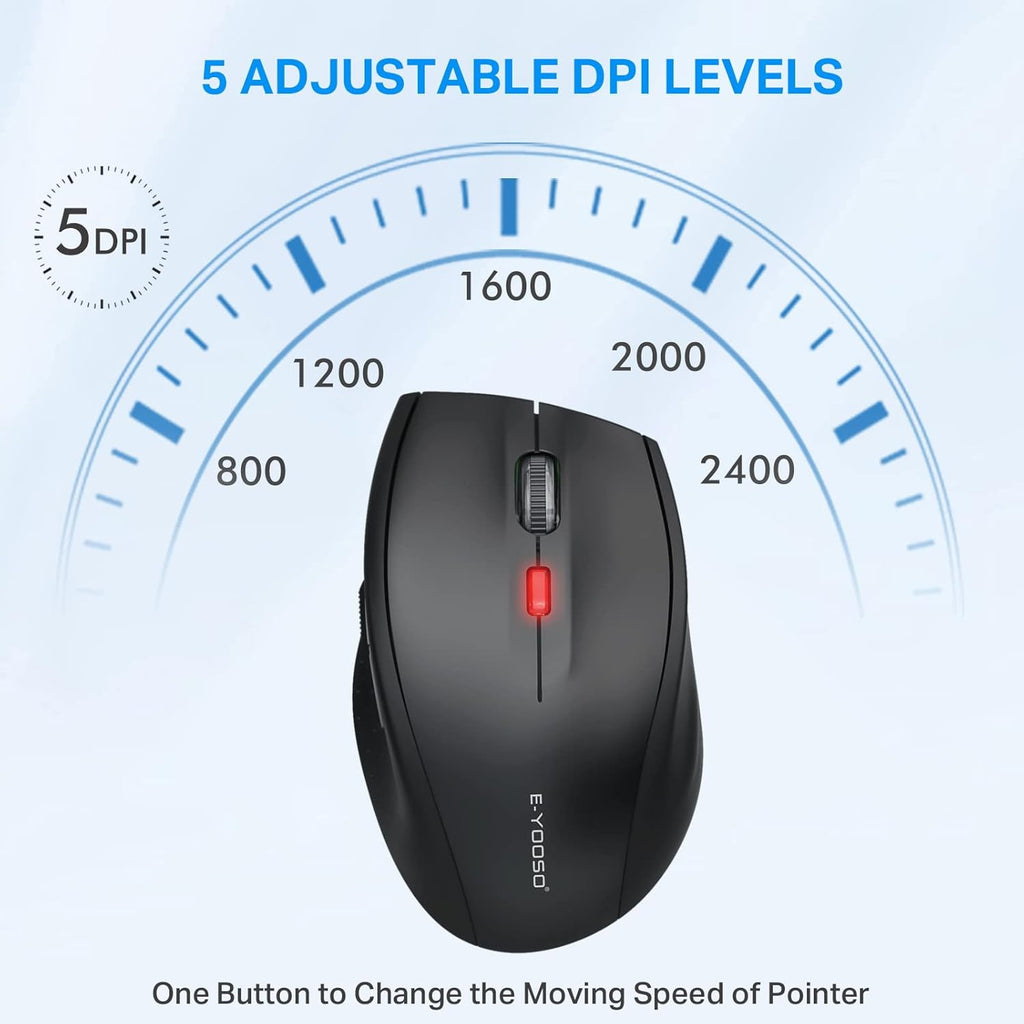 E-YOOSO Bluetooth Wireless Mouse for Laptop, Portable Optical Computer Mouse, 6 Buttons, Cordless 2.4GHz with USB Receiver, 5-Level 4800 DPI, 18 Months Battery Life, for PC, Chromebook, Windows, Mac