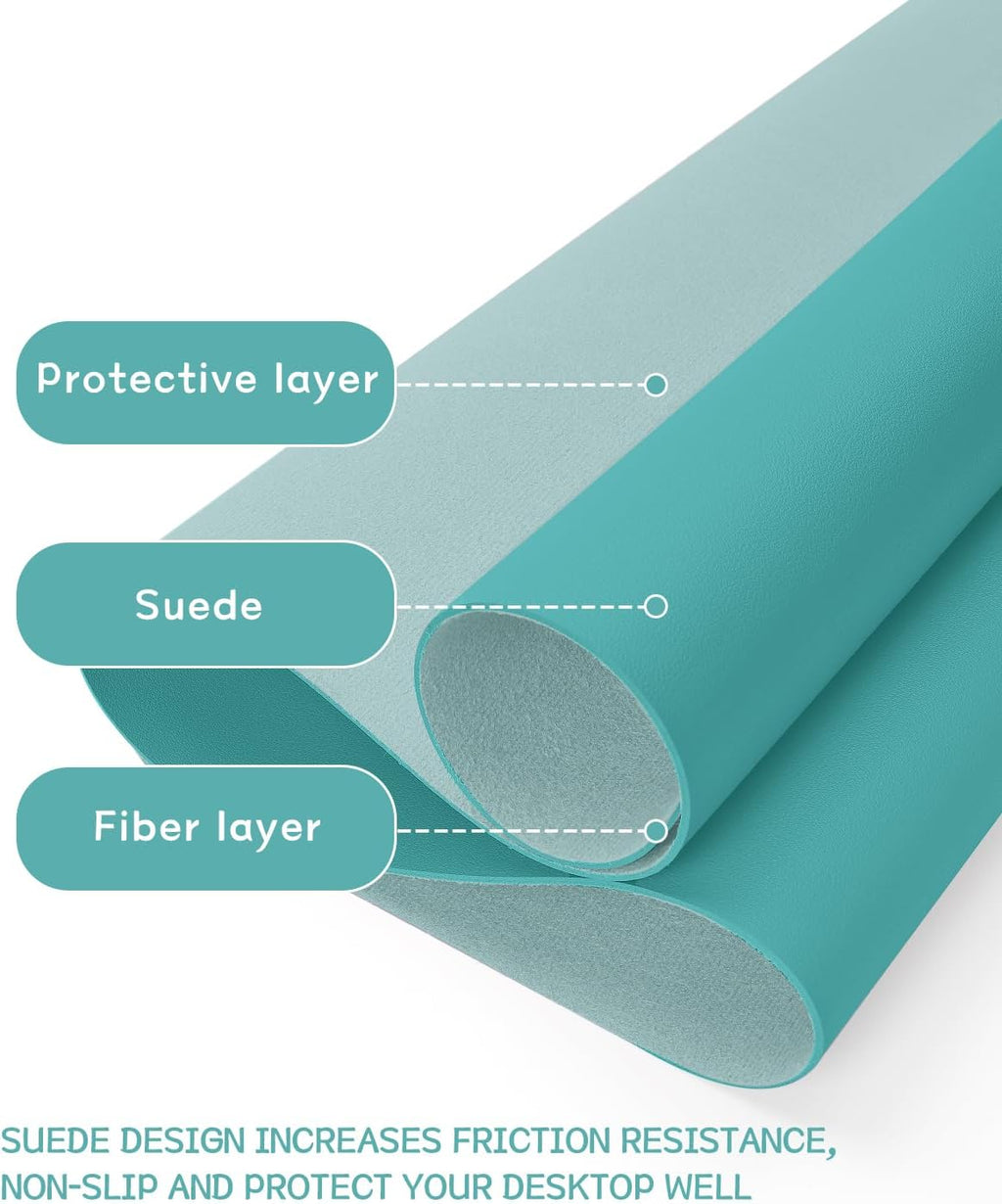 YSAGi Non-Slip Leather Desk Pad L Size, Waterproof Laptop Computer Desk Keyboard Mat, Table Protector Blotter Mat, Large Mouse Pad for Office/Work/Home/Decor(Green Blue, 35.4" x 17")