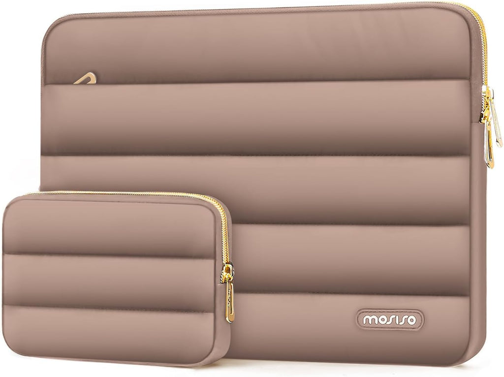 MOSISO 17-17.3 inch Laptop Case, 17.3 inch Puffy Laptop Sleeve Compatible with Dell XPS/HP Pavilion/Ideapad/Acer/Alienware/HP Omen Notebook Computer, Polyester Horizontal Bag with Small Case, Brown