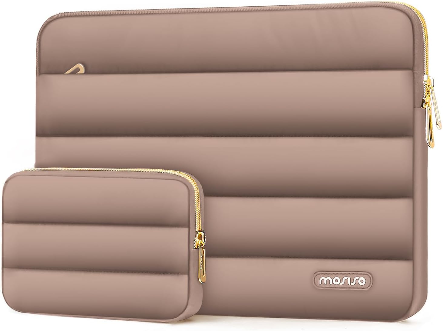 MOSISO 17-17.3 inch Laptop Case, 17.3 inch Puffy Laptop Sleeve Compatible with Dell XPS/HP Pavilion/Ideapad/Acer/Alienware/HP Omen Notebook Computer, Polyester Horizontal Bag with Small Case, Brown